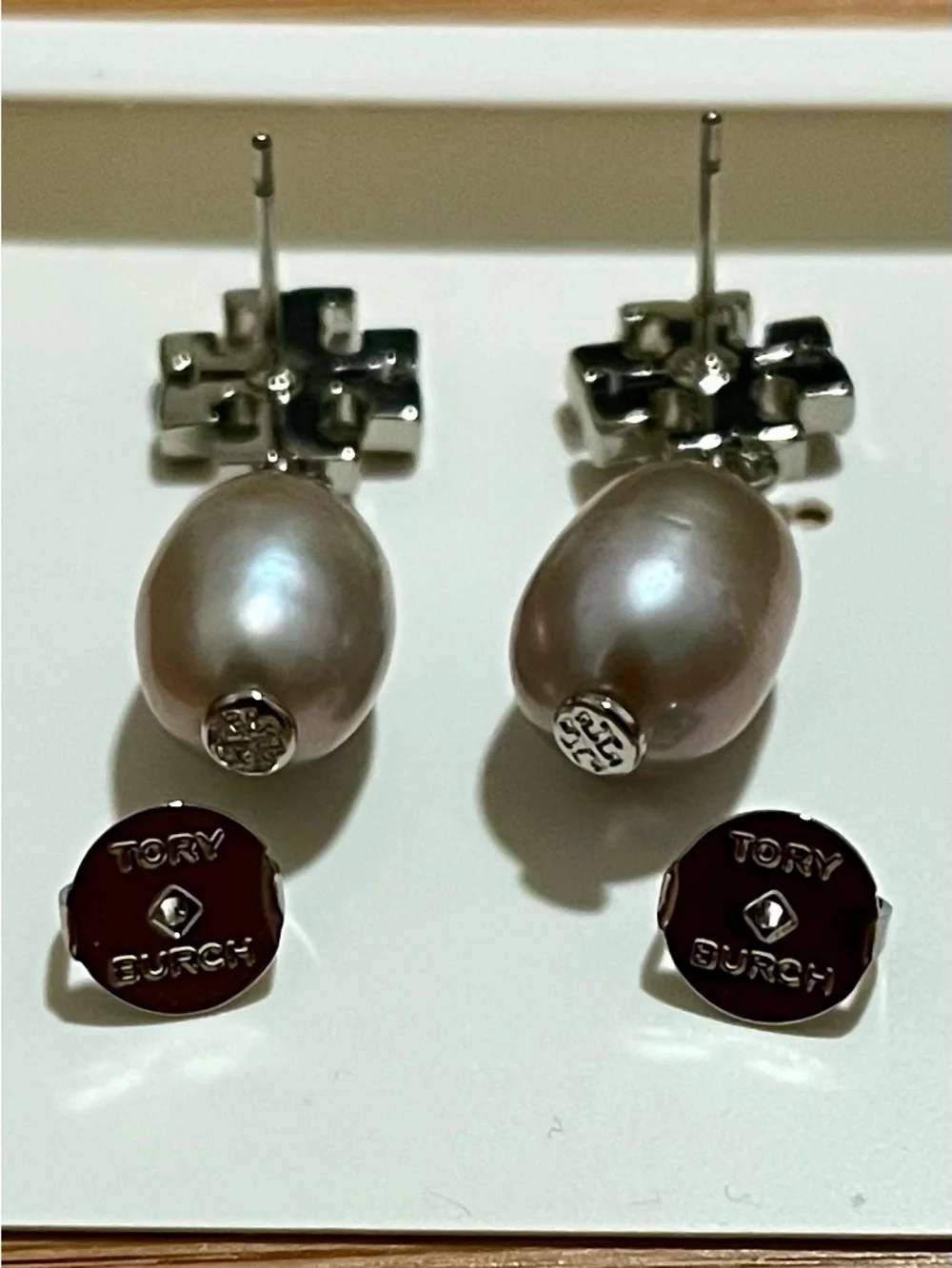 Tory Burch Kira Pavé Cultured Pearl Drop Earrings silver tone crystal moondance